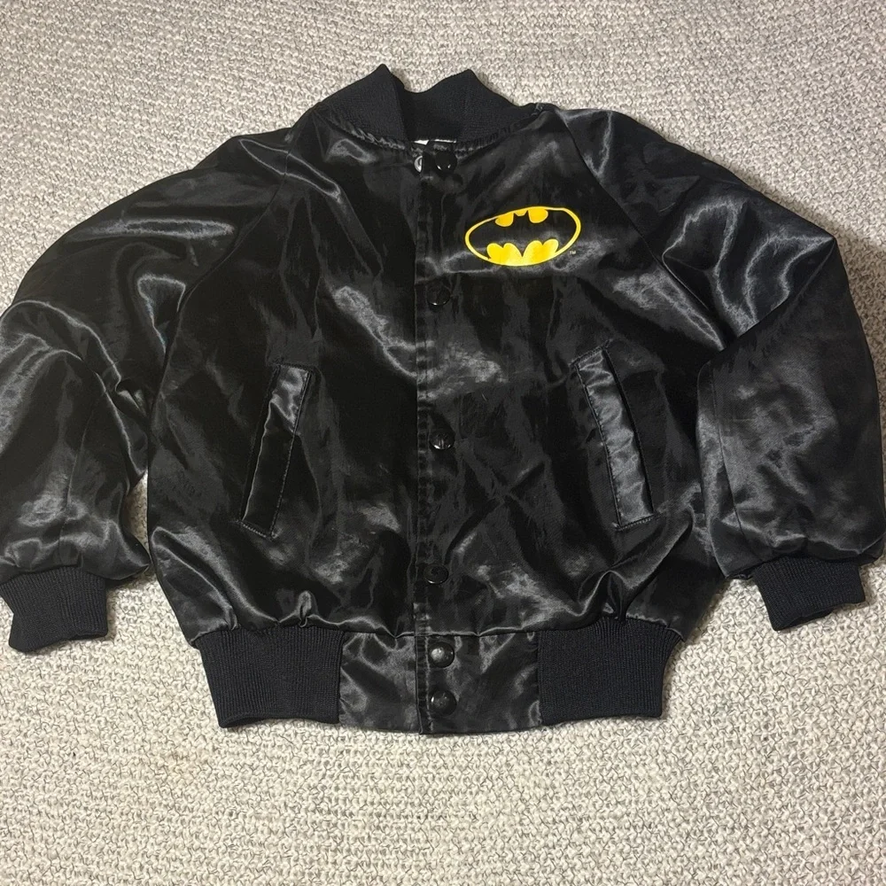 Vintage Batman Logo Black Kids Satin Bomber Jacket
